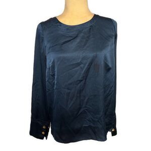 Fracomina Womens Navy Blue Long Sleeve Satin Top Large